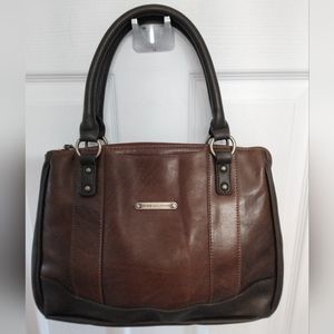 Stone Mountain brown genuine leather Meghan Satchel with brushed gold hardware